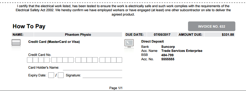 A screenshot of the How To Pay section on an invoice form.