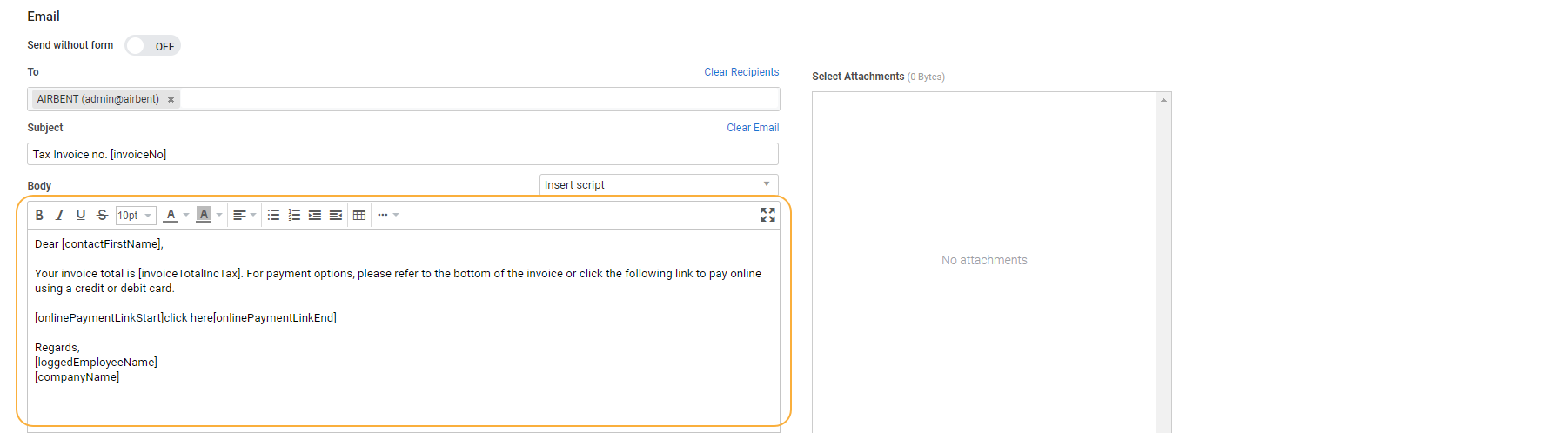 A screenshot of an Email Template.