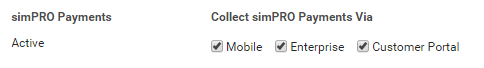 A screenshot of the Simpro Premium Payments options in Defaults > Extensions.