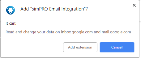 A screenshot of the Simpro Premium email integration being added.