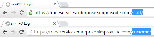 A screenshot of the customer portal URL.