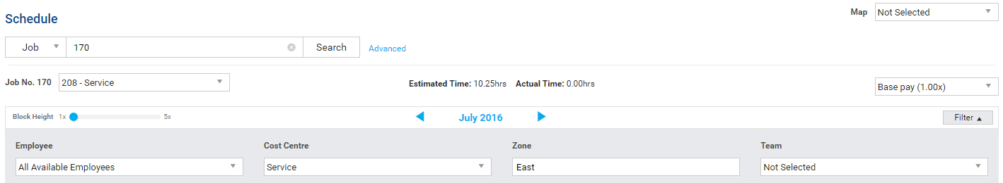 A screenshot of the Zone drop-down in the schedule.