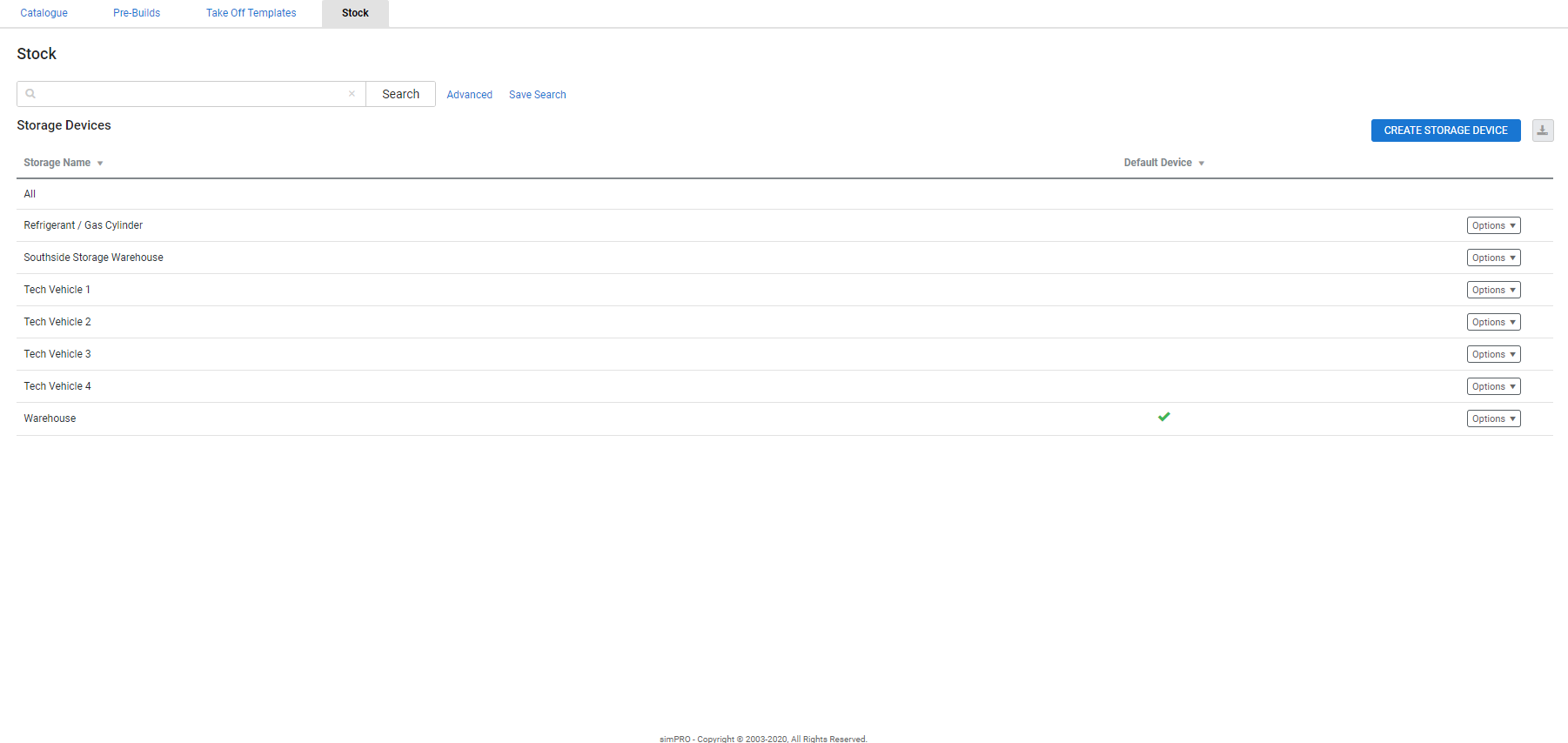 A screenshot of the Advanced search in the stock table.