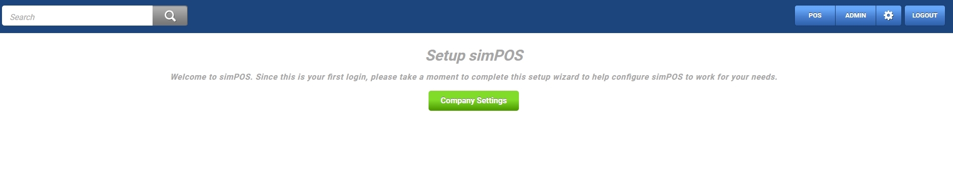 A screenshot of simPOS logging in for the first time.
