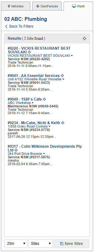 A screenshot of job search results in Simtrac.