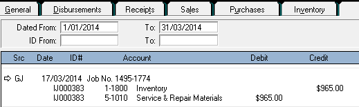 A screenshot of a job stock transaction in MYOB.