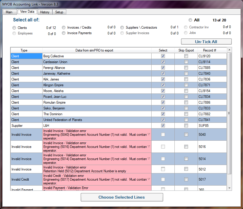 A screenshot of the View Data tab.