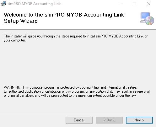 A screenshot of the accounting link setup wizard.