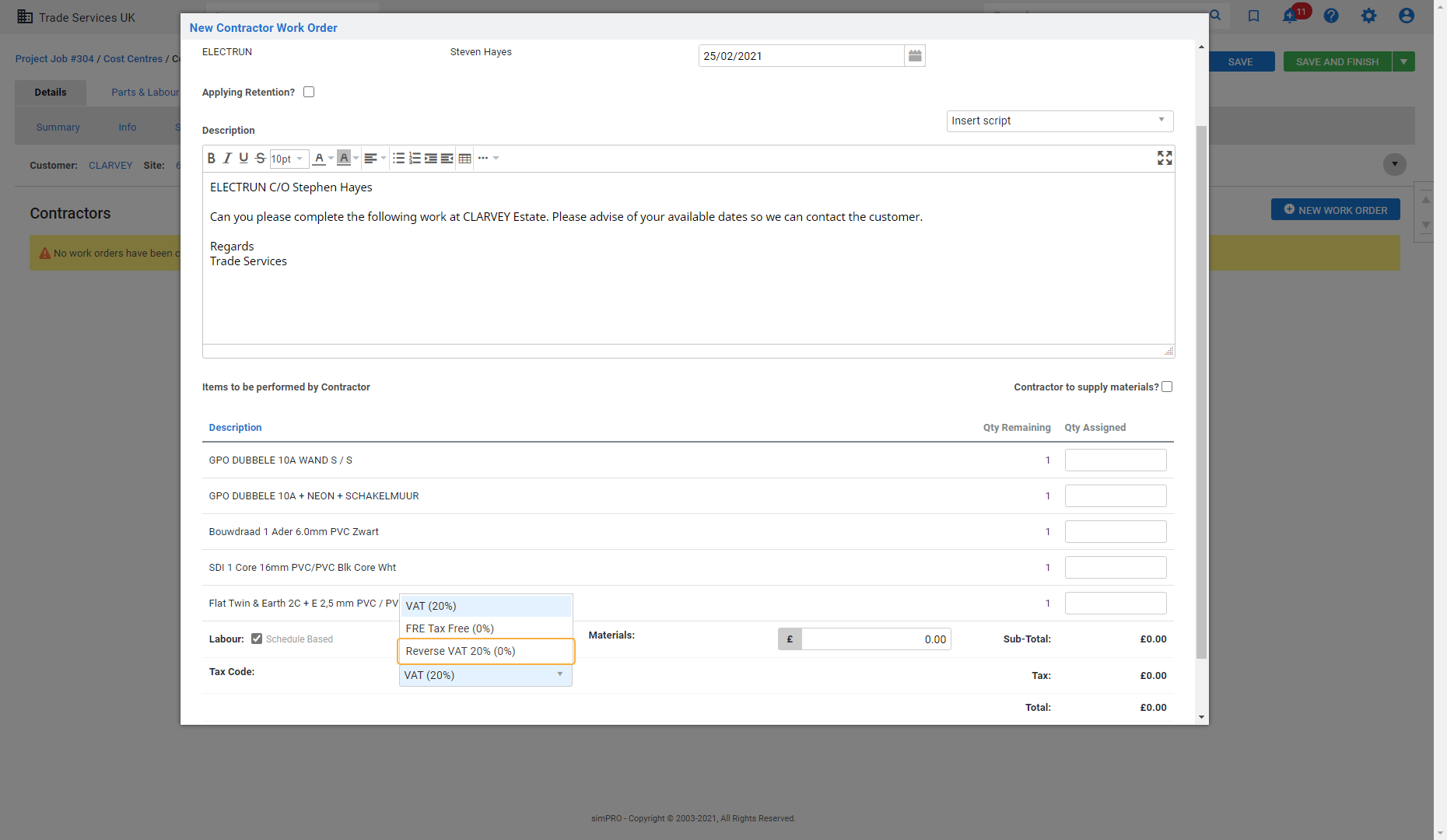 A screenshot of the Audit forms setup tab in Simpro Premium.