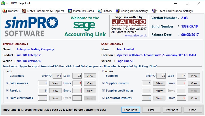 A screenshot of the Transfer tab.