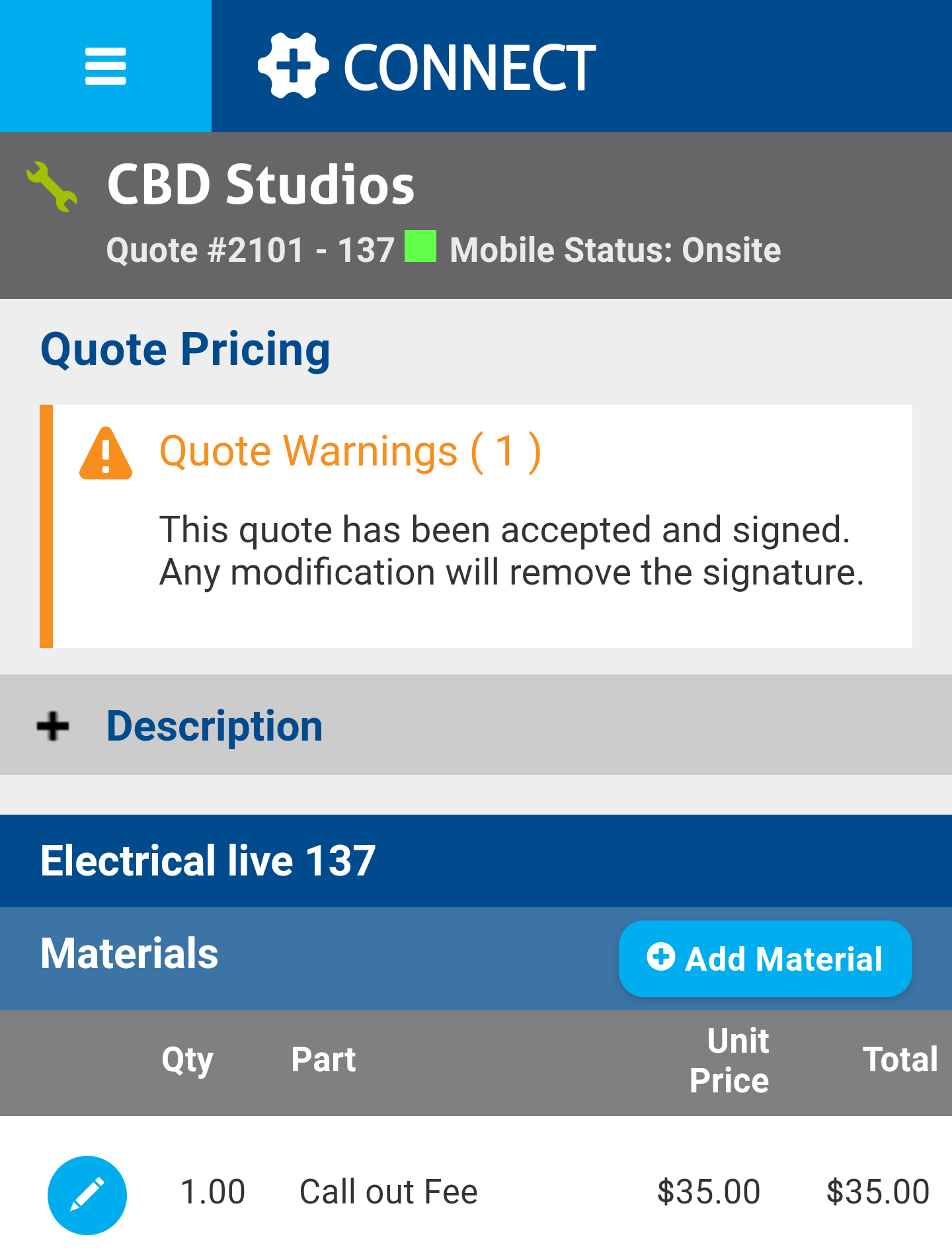 A screenshot of the warning on the Pricing page that any changes will delete the customer signature.