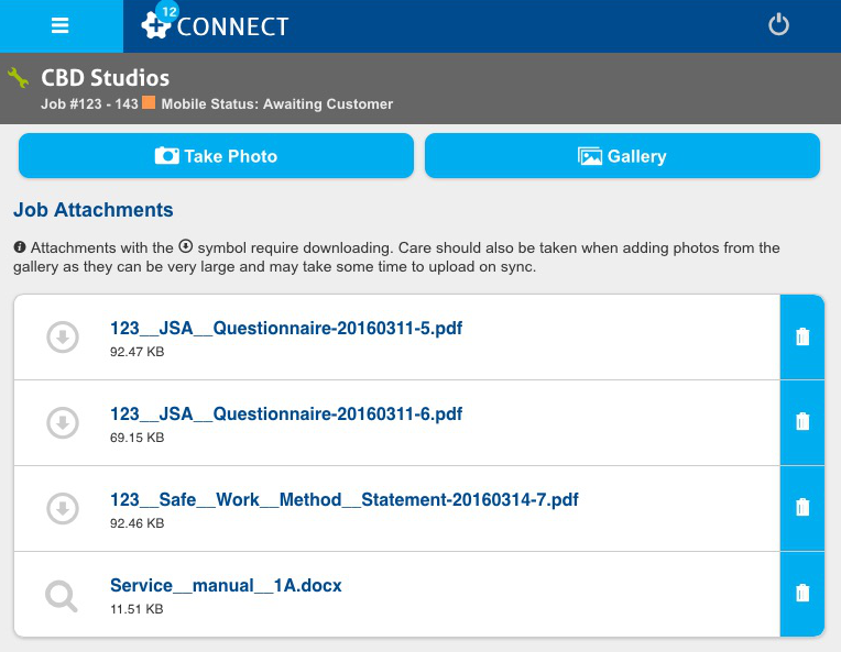 A screenshot of the Connect Attachments page.