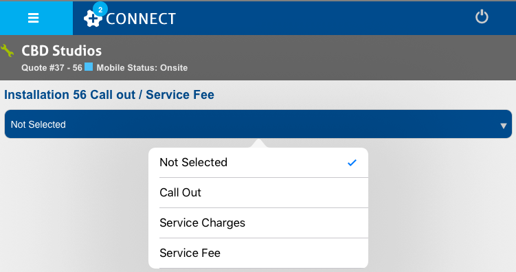 A screenshot of service fees available to add to a quote in Connect.
