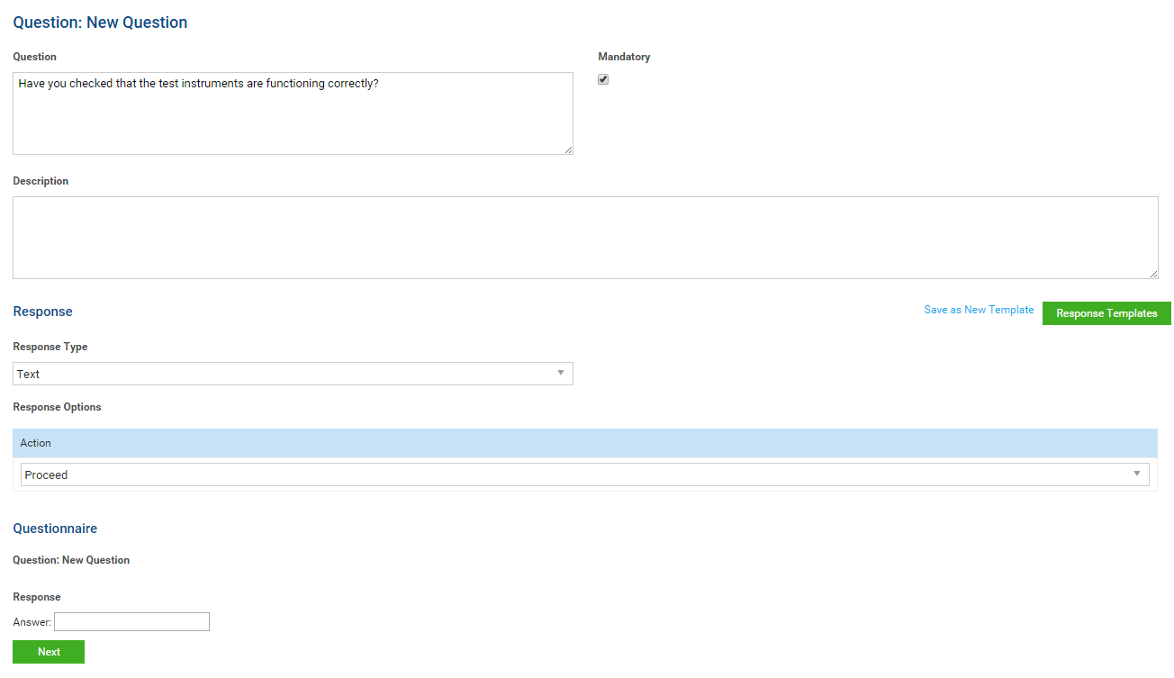 A screenshot of the text box and drop-down list options for adding a question to an audit or audit group.