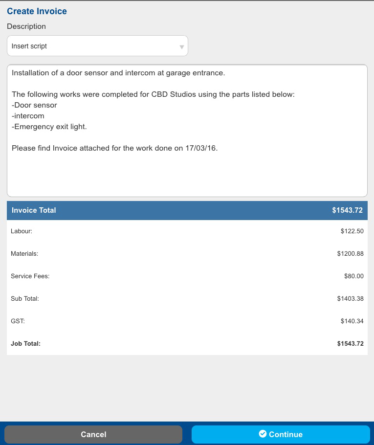 A screenshot of the Create Invoice page in Connect.