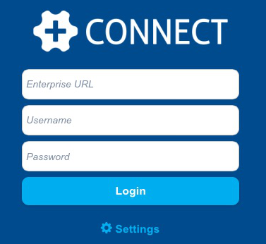 A screenshot of the Connect login screen, including the URL, username and password text boxes.
