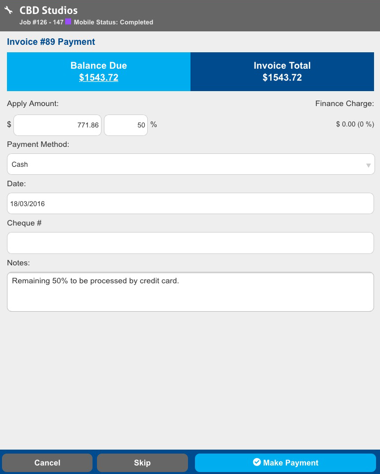 A screenshot of the Payments page in Connect.