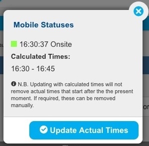 A screenshot of the Mobile Statuses summary after tapping a Time Mismatch warning.