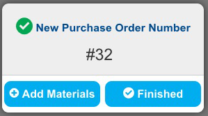 A screenshot of a newly created purchase order number.