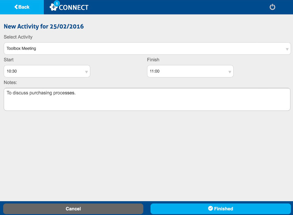 A screenshot of a New Activity page in Connect.