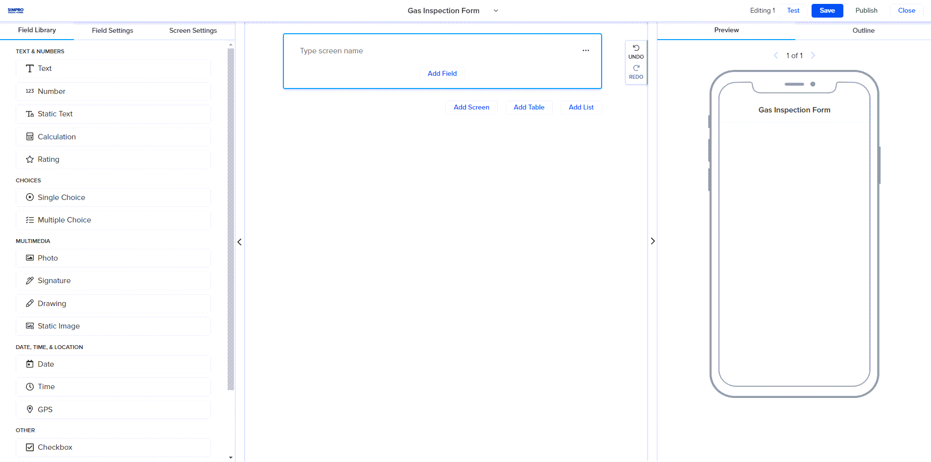 A screenshot of a newly created form.