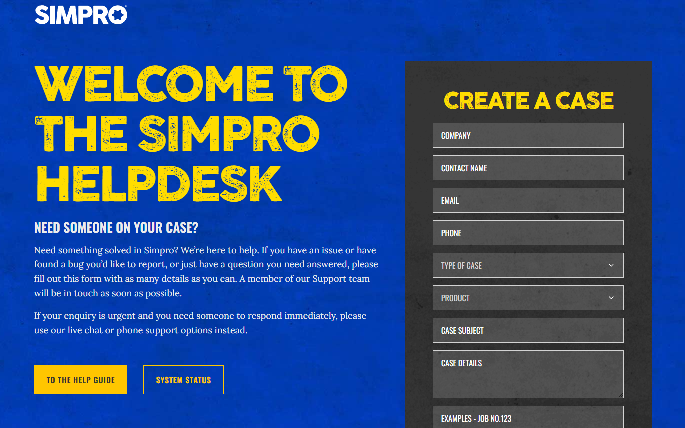 A screenshot of the Helpdesk page.
