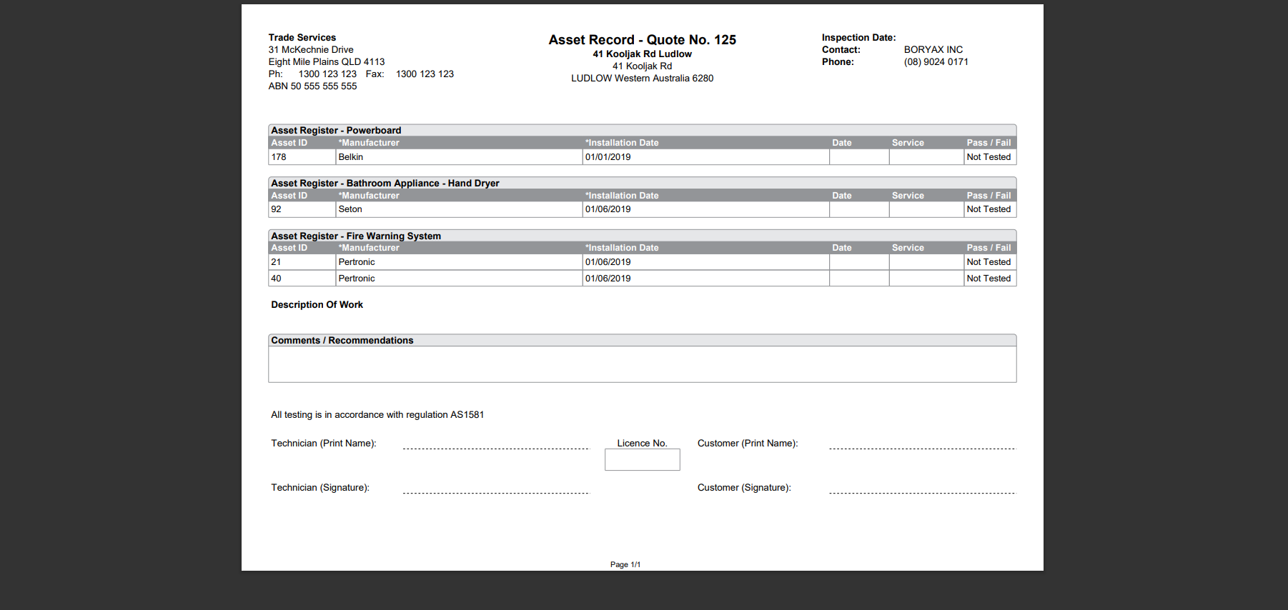 A screenshot of the Asset Record - Job form.
