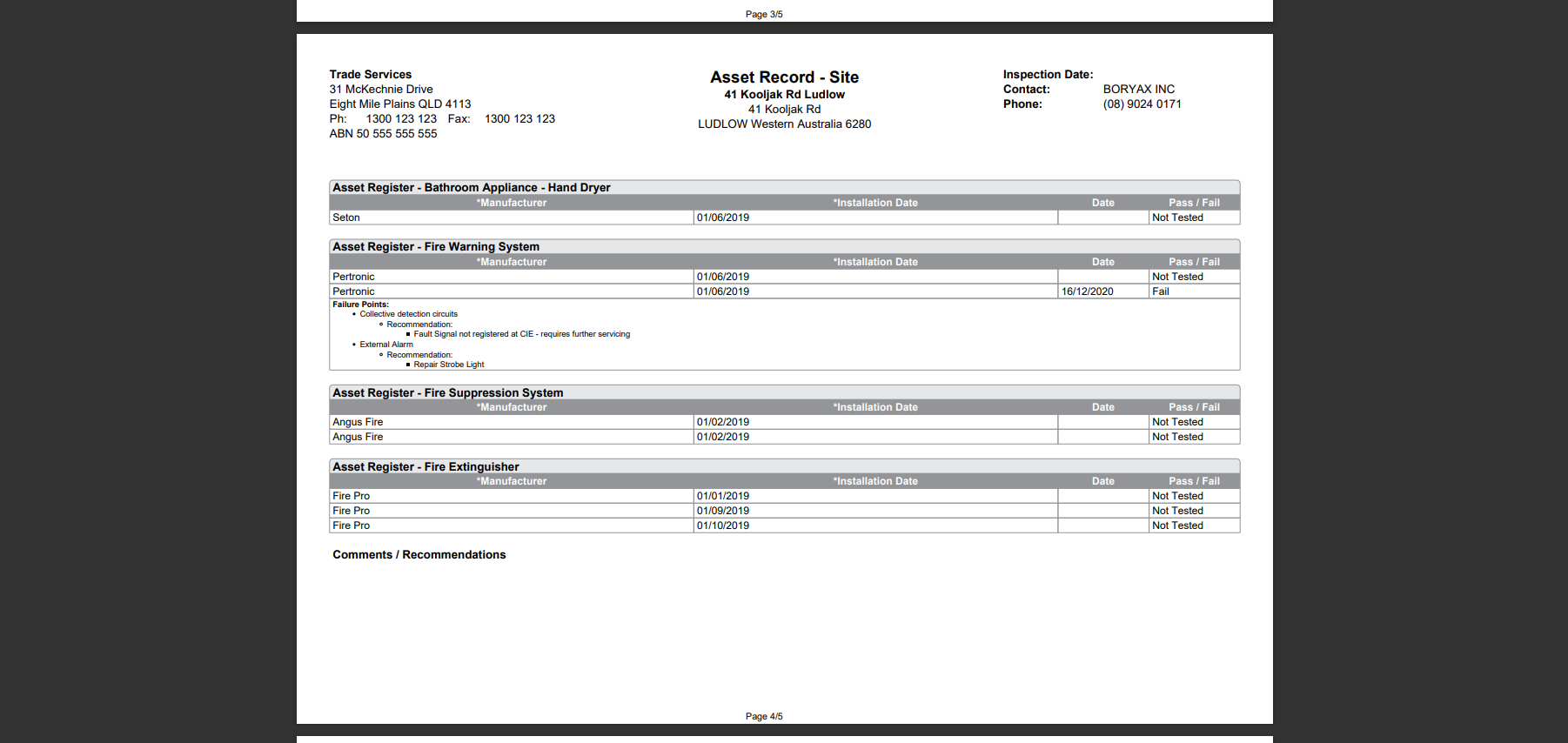 A screenshot of the Asset Record - Site form.