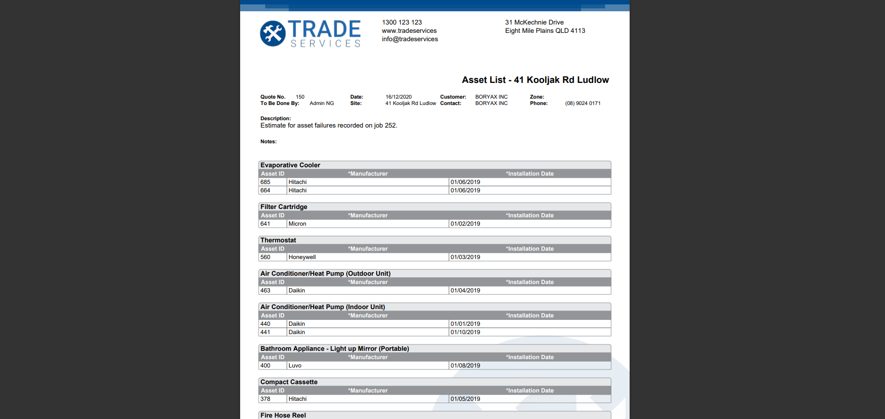 A screenshot of the Asset List - Site form.