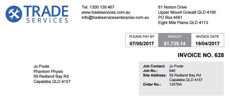 A screenshot of an invoice PDF form titled 'Invoice No. 625'.