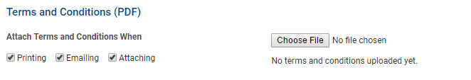 A screenshot of the options for attaching Terms and Conditions to invoice forms.