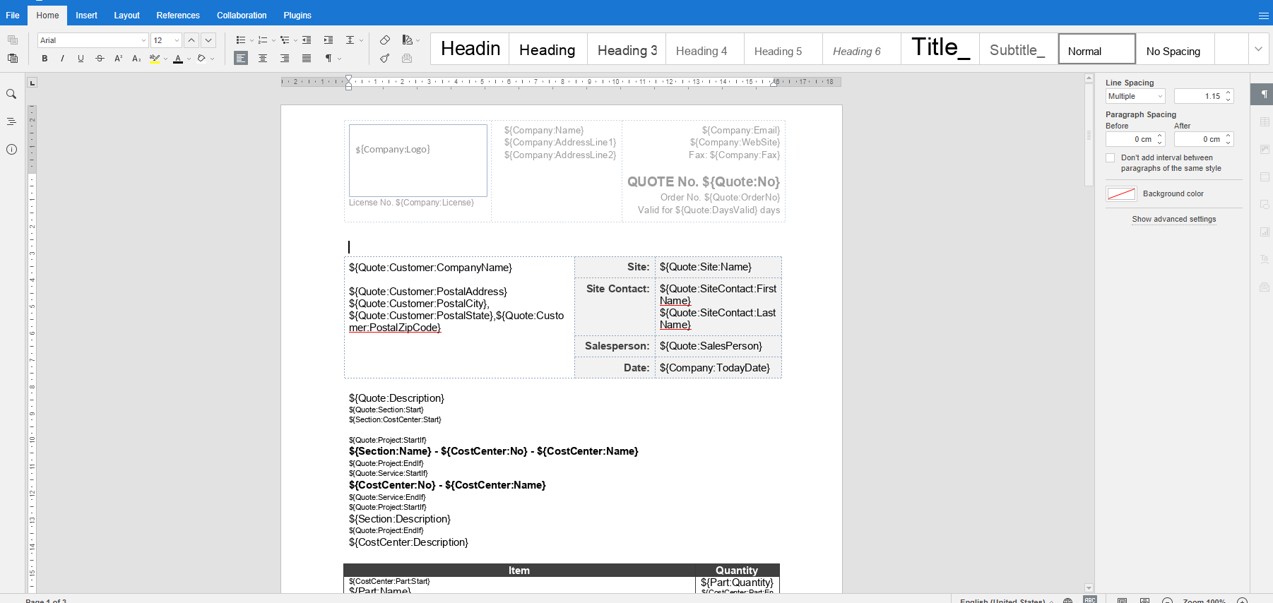 A screenshot of a Form Builder template.
