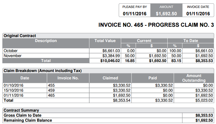 A screenshot of the Claim Breakdown on an invoice.