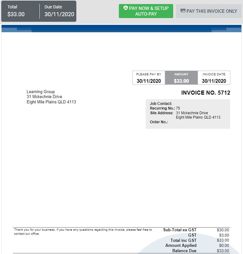 A screenshot automatic payments for the invoice.