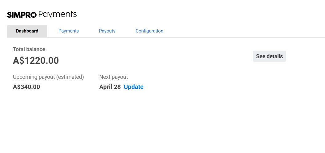 A screenshot of payments dashboard.