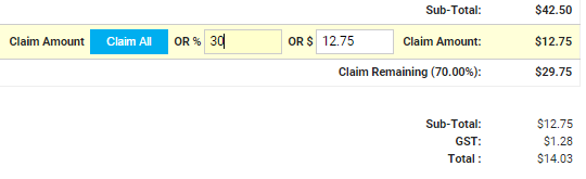 A screenshot of a claim amount being adjusted.