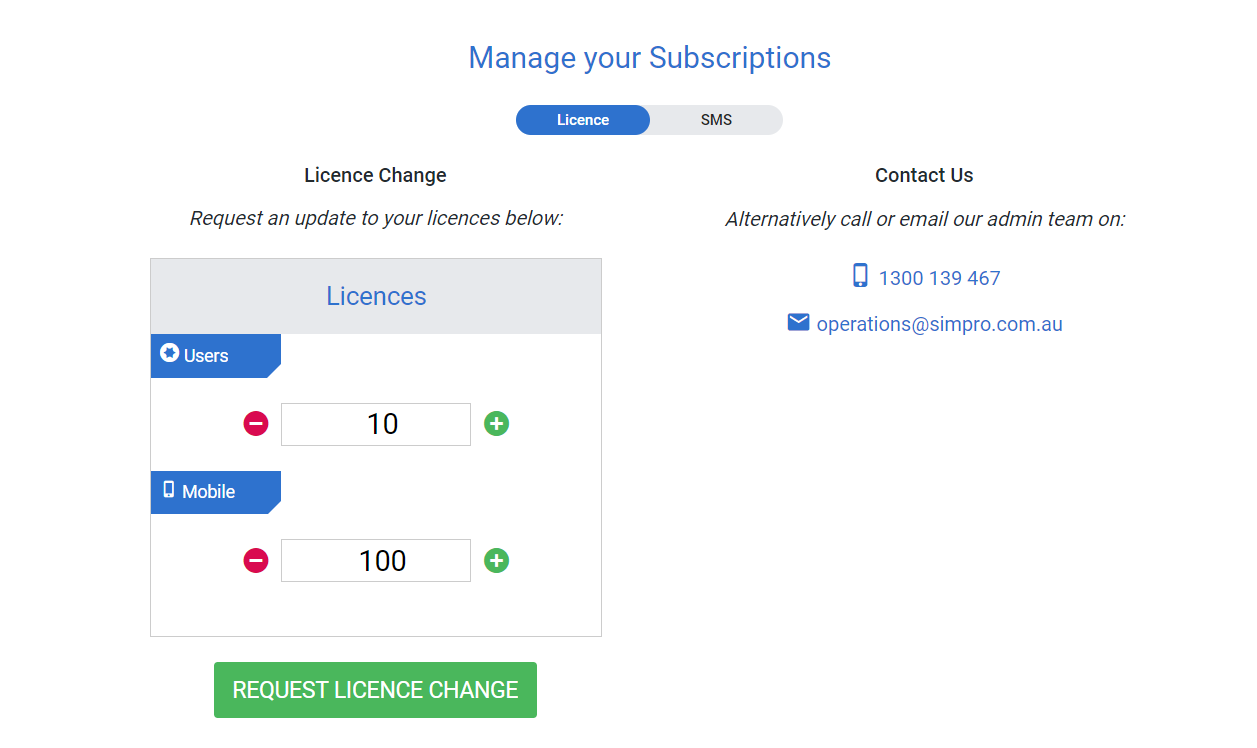 A screenshot of the Manage your Subscriptions page.