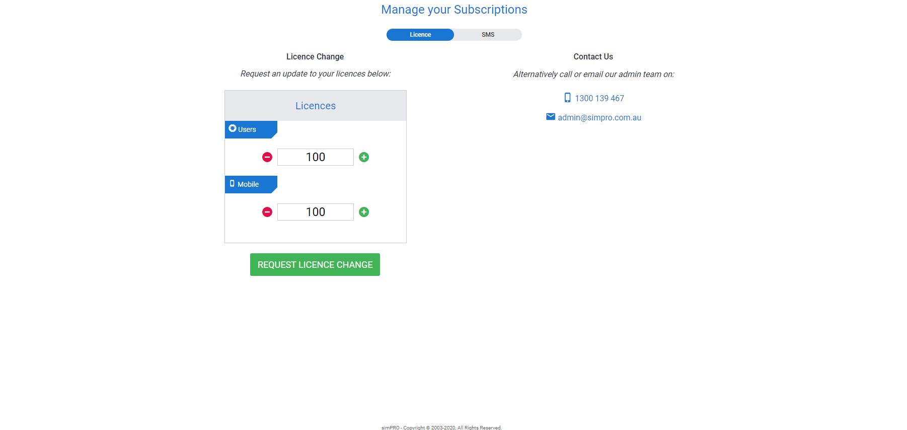 A screenshot of the Manage your Subscriptions page.