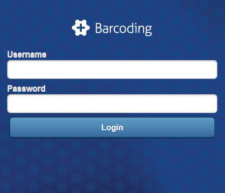 A screenshot of the barcoding website login page.