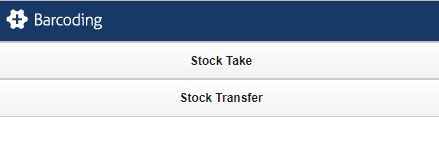 A screenshot of the stocktake and stock transfer options in the Barcoding website.