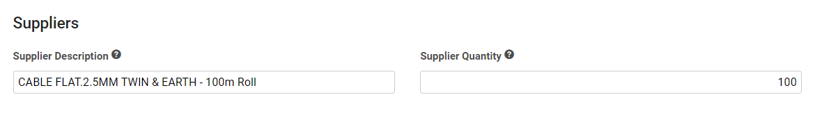 A screenshot of the Supplier Description and the Supplier Quantity fields.