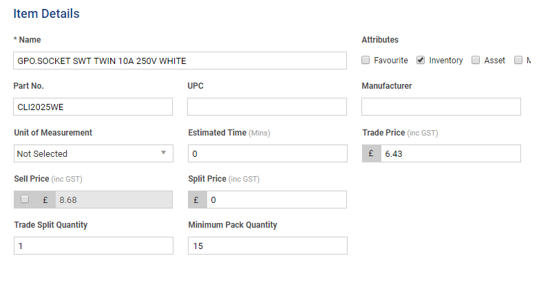 A screenshot of the 'Minimum Pack Quantity' field in a catalogue item card file.
