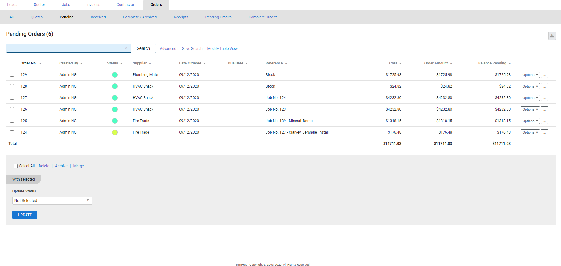 A screenshot of searching purchase orders by supplier.