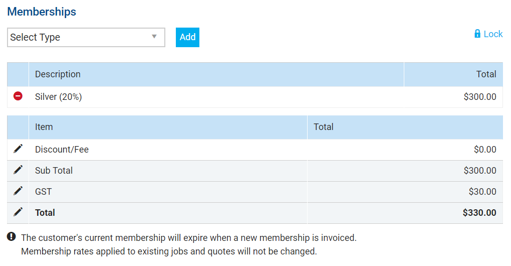 A screenshot of the warning that appears when you add a membership cost centre to a job with an active membership.