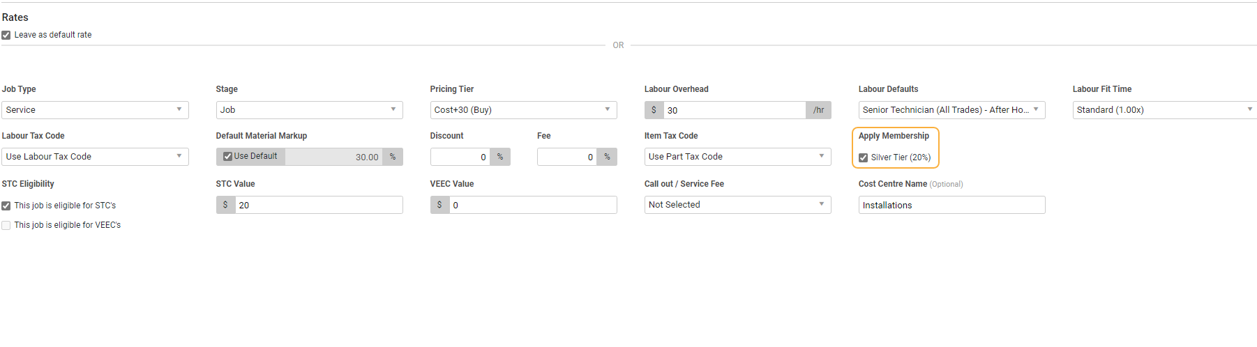 A screenshot of the Apply Membership check box in the job Optional tab.
