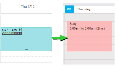 A screenshot of an appointment in Google Calendar creating a Busy schedule block in simPRO.