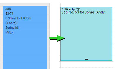 A screenshot of a job scheduled in simPRO creating an event in Google Calendar.