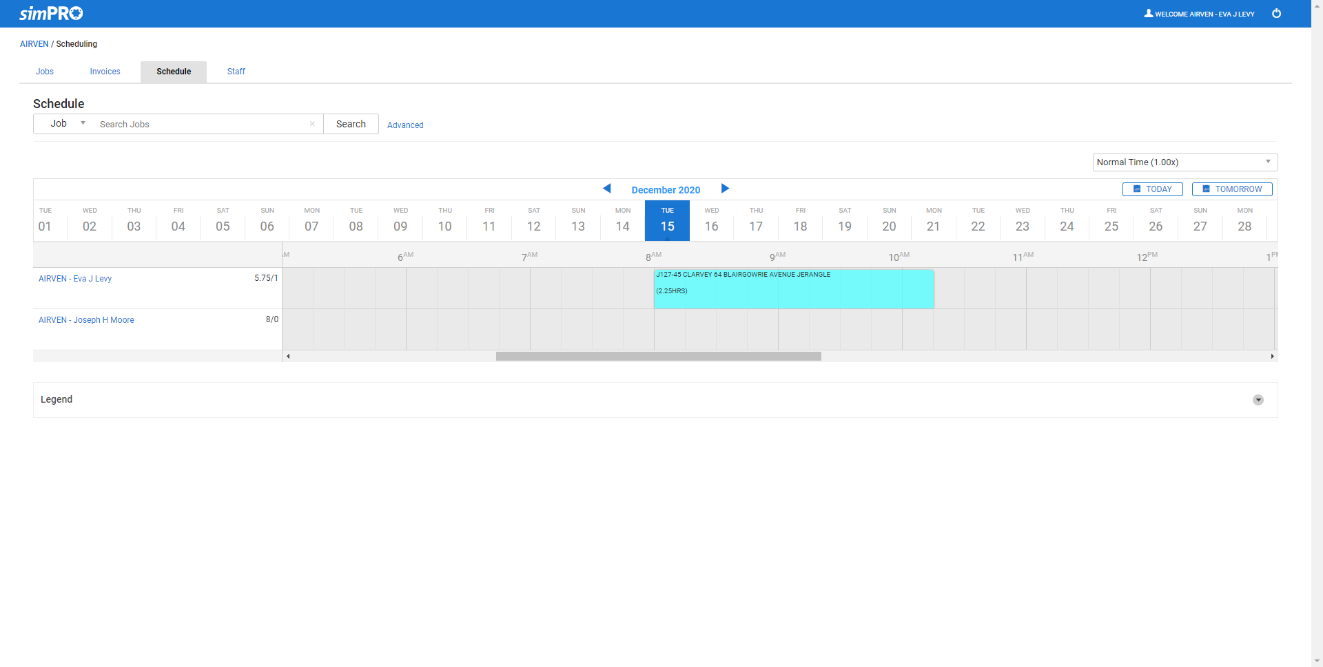 A screenshot of the Schedule tab in the contractor portal.