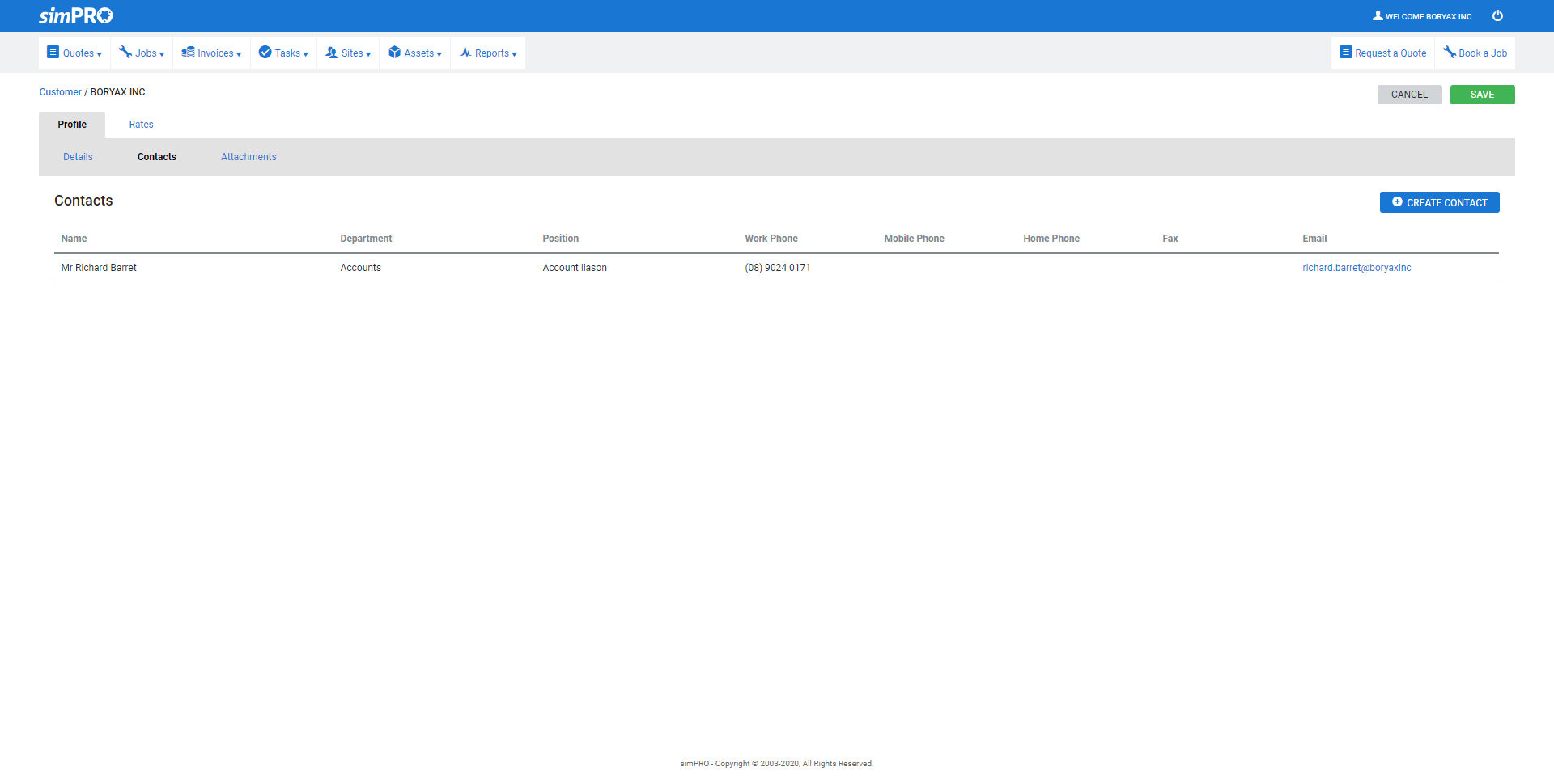 A screenshot of the Create Contact page in the customer portal.