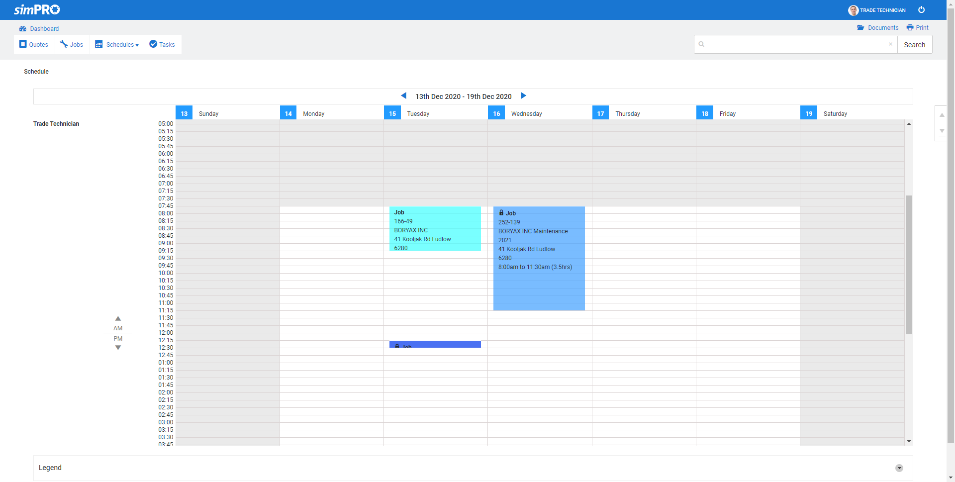 A screenshot of schedules in the employee portal.